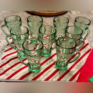 🎄 Vintage Libbey Coca-Cola Green Glass Mugs — Set of 8 + Bonus (9 Total!)✨